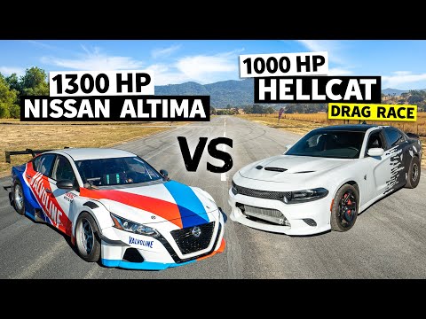 1,300 Altima Drift Car Races a Twin Turbo, 1000hp Hellcat // This vs. That