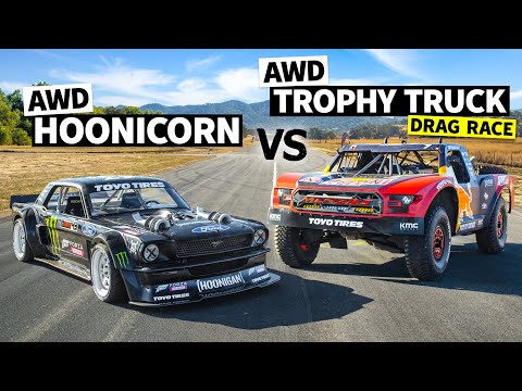 AWD Trophy Truck Pulls a Wheelie Vs Ken Block’s 1,400hp AWD Ford Mustang // Hoonicorn Vs the World