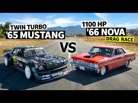 1100hp Chevy Nova Dragster, Big Block + Slicks Vs Ken Block's AWD Mustang // Hoonicorn Vs the World