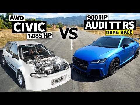 Our Closest Matchup Ever?!? 1085hp Honda Civic vs 900hp Audi TT RS Drag Race