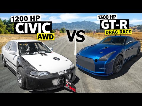 1200hp AWD Honda Civic vs 1300hp Nissan GT-R Drag Race // HONDA vs HATERS