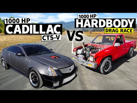 1000hp Cadillac CTS-V Drag Races Turbo LS-Swapped Nissan Hardbody // THIS vs THAT