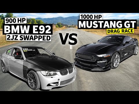 1000HP Twin Turbo Ford Mustang GT vs 900HP 2JZ Swapped BMW E92