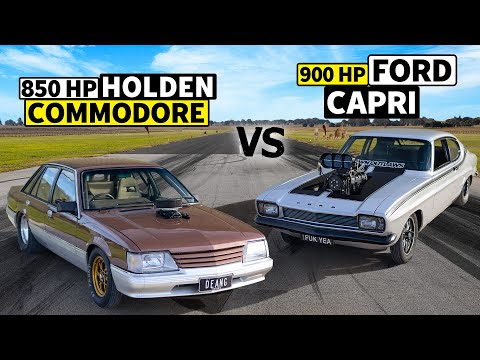 Burnout Cars Drag Race! 850hp Holden VK Calais vs 900hp Ford Capri // THIS vs THAT Down Under