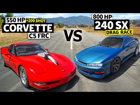 BIG BOOST LS Swapped Corvette vs 800hp Nissan 240SX Drag Race