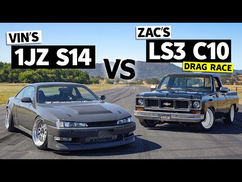 1JZ Swapped 240sx races a LS3 Chevy C10, the Vin vs. Zac Showdown! // This vs. That