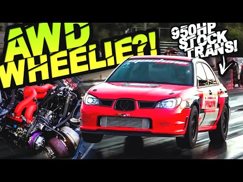 950HP Subaru WRX SENDS IT with All Four Wheels in the Air! (40PSI on Stock Trans!)