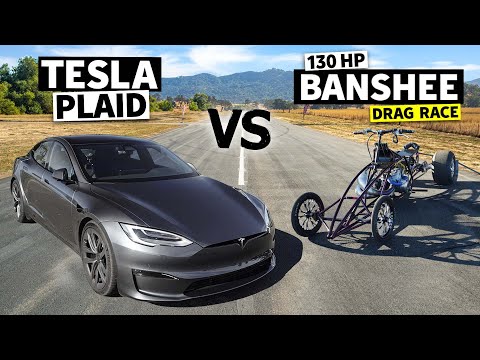 130hp Custom Yamaha Banshee vs 1100hp Tesla Model S Plaid // THIS vs PLAID