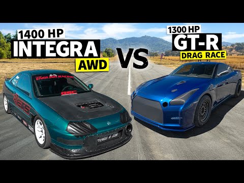 1400hp AWD Integra vs 1300hp Nissan GT-R Drag Race // HONDA vs HATERS