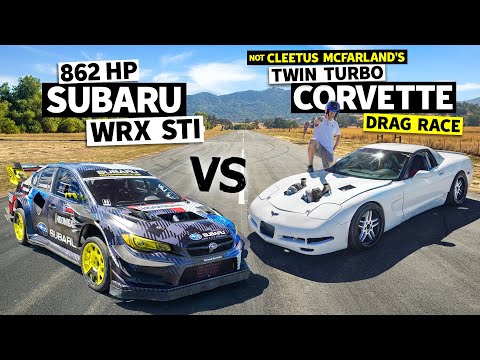 Cleetus McFarland vs Travis Pastrana: Twin Turbo Vette vs Gymkhana 2020 Subaru STI! // Flying Finish