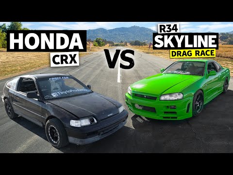 All-Motor Honda CRX vs R34 Skyline Drag Race // Honda vs Haters