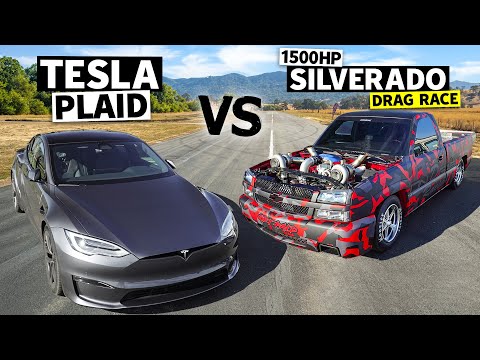 1500hp Twin Turbo 4x4 Chevy Silverado vs 1100hp Tesla Model S Plaid // THIS vs PLAID