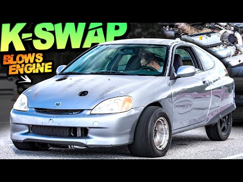 K20 Honda Insight BLOWS ENGINE Mid Race! (Cranks the Boost and Pays the Price)