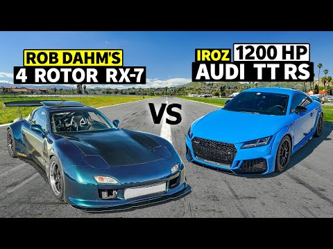 Rob Dahm vs Hank Iroz! 1200hp Audi TT RS drag races 4 Rotor RX-7