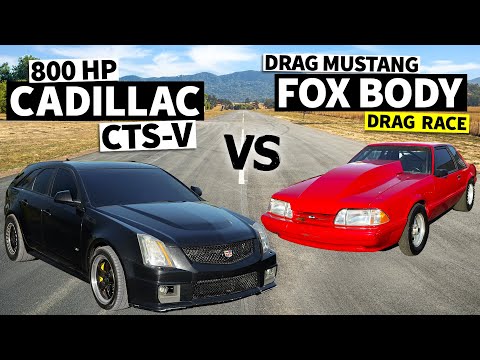 800hp Cadillac Wagon vs Drag Spec Fox Body Mustang // THIS vs THAT