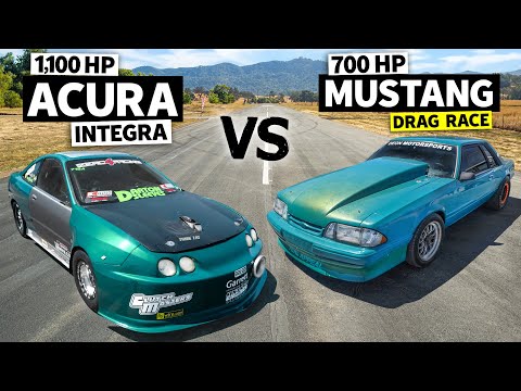 1100hp Turbo Integra Drag Races 700hp Fox Body Mustang // HONDA vs HATERS