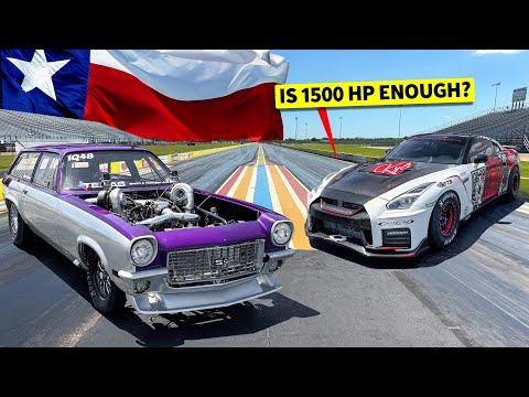 No Prep Texas Showdown! 1500hp Nissan GT-R Drag Races 1300hp Chevy Vega