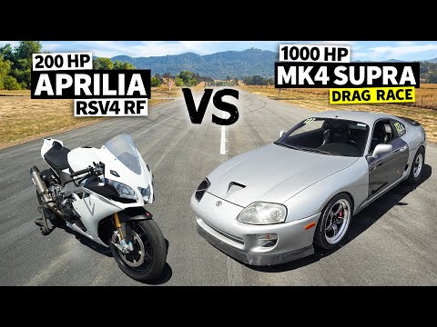 1000hp Toyota Supra Turbo vs Aprilia RSV4 RF Superbike Drag Race