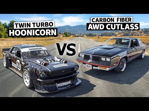 AWD Carbon Fiber Oldsmobile CUTLASS vs Ken Block's 1400hp Mustang // Hoonicorn vs The World 2