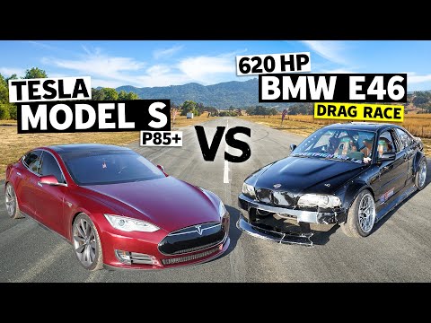 Electric vs. V8! Tesla Model S Races a LS Swapped BMW E46 // This vs. That