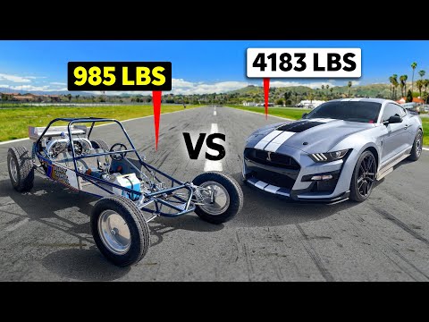 925hp Mustang Shelby GT500 vs Old School Meth-Injected Sandrail — Power to Weight Drag Racing!