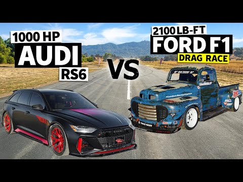 900hp Turbo Diesel Ford F1 vs 1000hp Audi RS6 Drag Race // THIS vs THAT