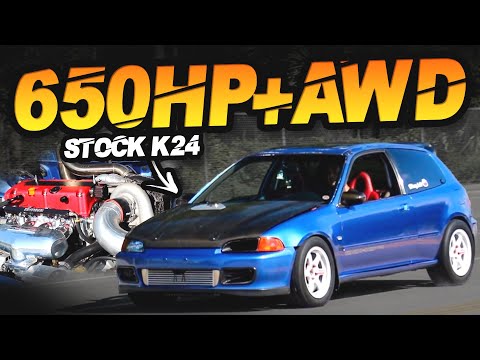 650HP AWD Civic CRAZY FAST Acceleration on the Street! (Low 9s 1/4 Mile Honda on Street Tires )