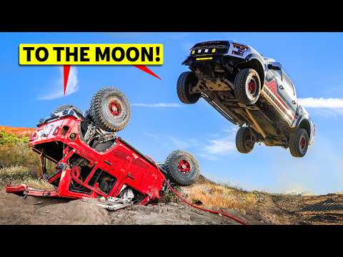 Ultimate Crash Battle! Raptor FULL Send to FLAT, Jeep Rubicon gets ROLLED by the Whoops