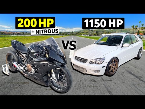 Super Bike vs Super Motor! Slammed BMW S1000RR vs 1150hp Lexus IS300 in No-Prep Drag Racing