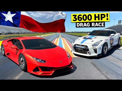 AWD Twin Turbo Showdown! Lamborghini Hurácan EVO vs Nissan GT-R // Texas No-Prep Drag Racing