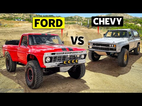 Chevy vs Ford IN THE DIRT! 1980 Blazer Prerunner vs IMMACULATE 1977 Small Block Dentside F-100