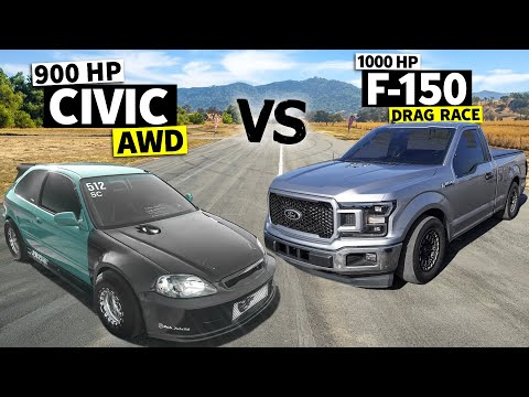 1000hp Ford F-150 “Gator” drag races K-Swapped 900hp Honda Civic // THIS vs THAT